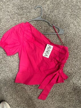 Ankara One-Shoulder Fuchsia Puff-Sleeve Wrap Top